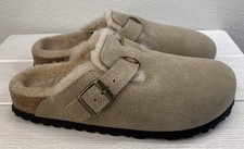 Birkenstock Boston Shearling Womens Size 7 Narrow Taupe Suede Lined Slip On Clog