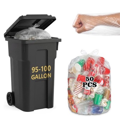 50 Pack 95-100 Gallon Trash Bags Clear Extra Large Plastic Recycling Heavy Du...