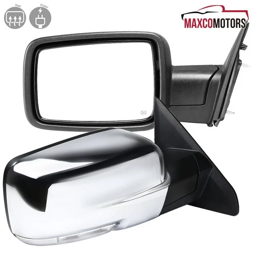 Side Mirrors Fits 2009-2012 Ram 1500 Chrome Power Heated+LED Signal Left+Right
