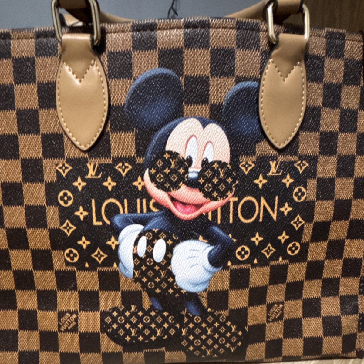 Louis Vuitton Disney Mickey Mouse Handbag Brown Black Checkered