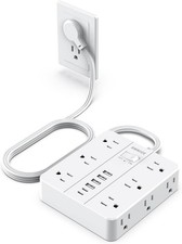 Power Strip Flat Plug with 12 Outlets 6 USB 2 USB C ,SMNICE Surge Protector Char