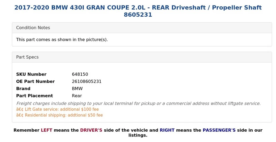 2017-2020 BMW 430I GRAN COUPE 2.0L - Eixo de transmissão traseiro / eixo de hélice 8605231 - Imagem 4 de 4