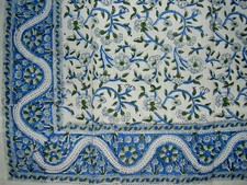 India Arts Hand Block Printed Floral Square Cotton Tablecloth 72 x 72 Blue