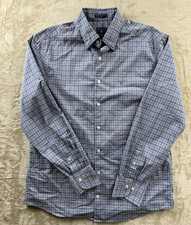 Gant Plaid Shirt Blue Men's Long Sleeve Size Medium 15 3/4 Tech Prep Broadcloth