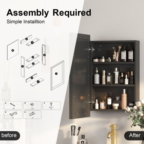Bathroom Cabinet Mirror Storage Wall Door Mounted Medicine Cabinet with 3 Shelve - Picture 8 of 22
