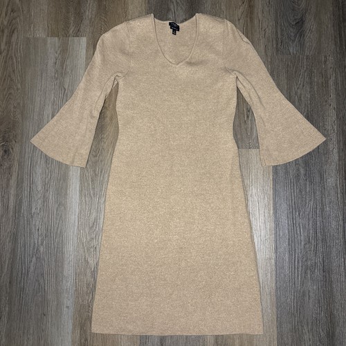 Talbots Petites Sweater Dress Womens Small Petite Camel V Neck Pure Merino Wool