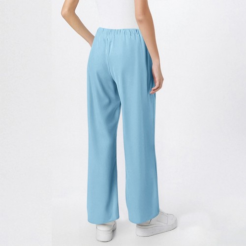 Women's Summer Drawstring Waist Wide Leg Loose Trousers Palazzo Comfy Pants - Picture 12 of 43