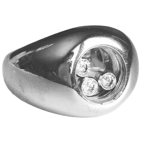 Anillo Chopard Masivo Oro Blanco 18K Flotante Diamante Feliz De Colección Cúpula Talla 6 Foto 2 de 4