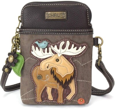 Chala Moose & Bird Cellphone Crossbody Nylon Bag NEW