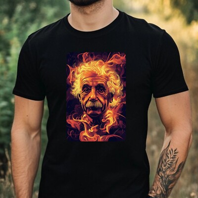 Herren T-Shirt Albert Einstein in Flammen Motiv Baumwolle Größe XS bis 5XL