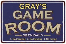 GRAY'S Blue Game Room Personalized Sign Metal Wall Decor Gift 112180002170