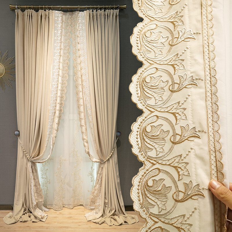 Custom High-end luxury thick cream velvet beige cloth curtain