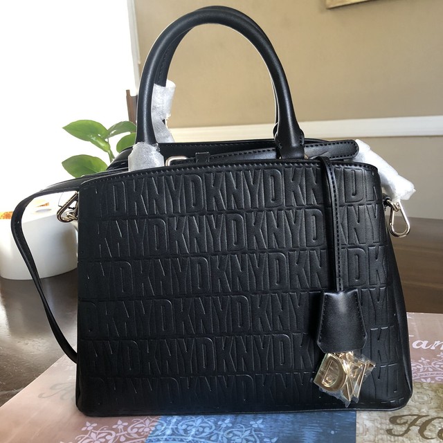 DKNY Signature Paige MD Satchel Black Shoulder Handbag Authentic for