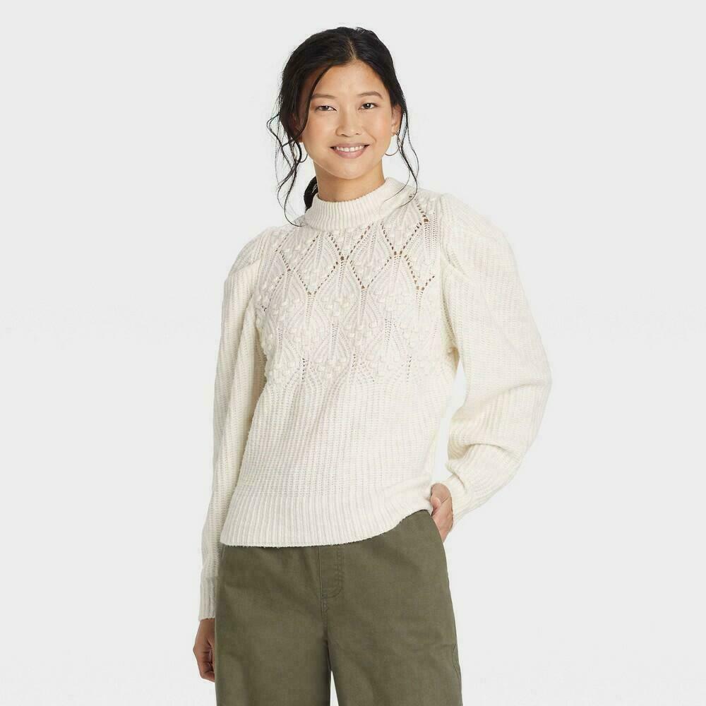 Puff Sleeve Crewneck Pullover Sweater 