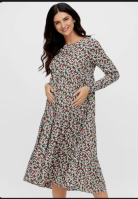 orange print midi dress Orange Mesh Abstract Print Strapless Maternity Midi Dress – PinkBlush