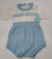 Infant /Baby Cute Knits 1 Piece Short Set White  Blue Stains Vintage    V