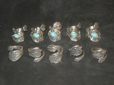 Wholesale Lot Of 10 Silver Plated Turquoise  Spoon Rings Sizes 6-10 Adjustable