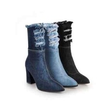 stivali stivaletti tronchetto comodi 6.5 cm nero blu azzurro effetto jeans 9177