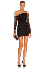 Dolce & Gabbana Draped Mini Dress in Black Mesh Sleeves 40 NWT $2395