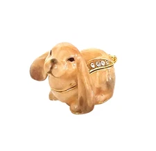 Furry Bunny Pewter Bejeweled Hinged Miniature Trinket Box Kingspoint 