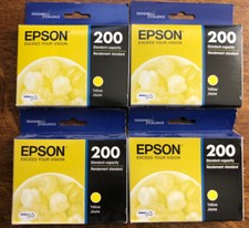 4 - NEW Epson 200 Yellow Ink Cartridges T200420 Genuine - Factory Sealed in Box