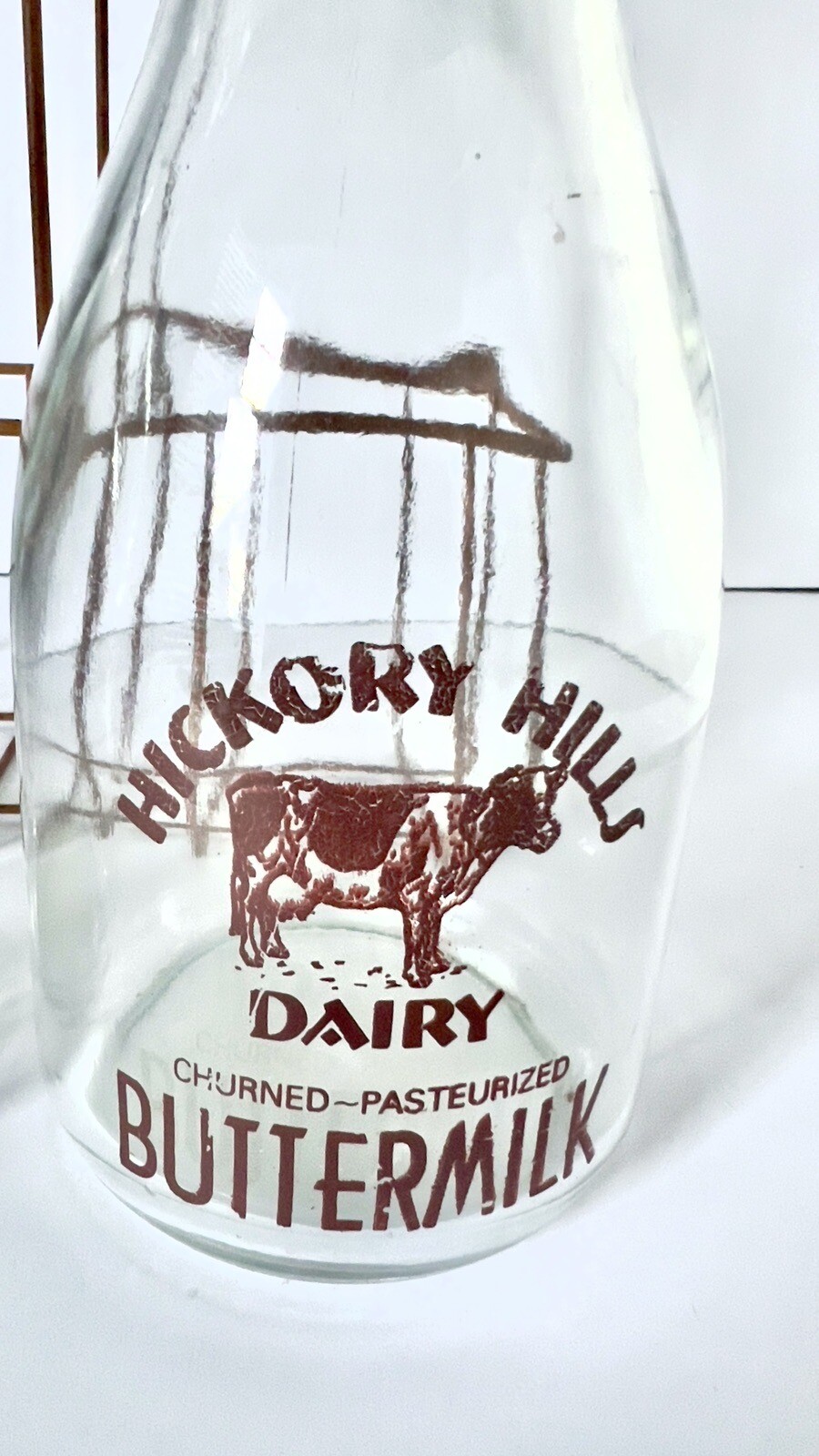 2 Vintage Hickory Hills Dairy Milk & Buttermilk Quart Bottles with