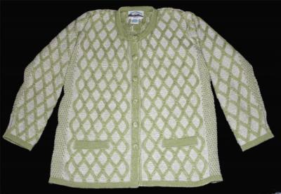 ARAN CRAFTS IRELAND Celery & Pale Green Diamond Design Wool Cardigan Wms L EXC