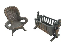VTG Durham Industries Diecast Metal Dollhouse Furniture  Rocking Chair & Cradle