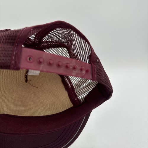Vtg 70s Klett Construction Spell Out 3 Stripes Trucker Hat Snapback USA Burgundy - Picture 8 of 10