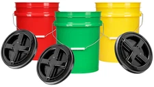 5 Gallon Food Grade Buckets BPA Free with lids pails 90mil  (Pack of 3) 3 colors