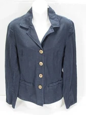 Talbots Irish Linen Blend Top Blazer Black 10 [ 36 Bust 25L ] Faux Front Pockets