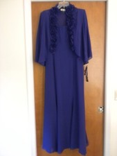 Ursula of Switzerland Jacket 2 Pc Maxi Dress Gown 14 Party NWT Purple Lapis vtg