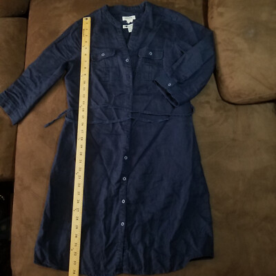 MALVIN I LOVE LINEN DRESS BUTTON FRONT BELTED LONG ROLL TAB SLEEVES Sz 6  SMALL | eBay