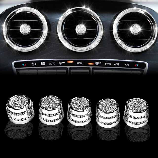 5x AC Air Vent Turn Knob Cover Alloy Diamond Crystal For 1520 W205