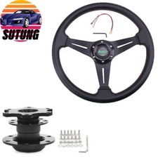 Black Aluminum 14 Deep Dish Racing Steering Wheel With Quick Release Adapter