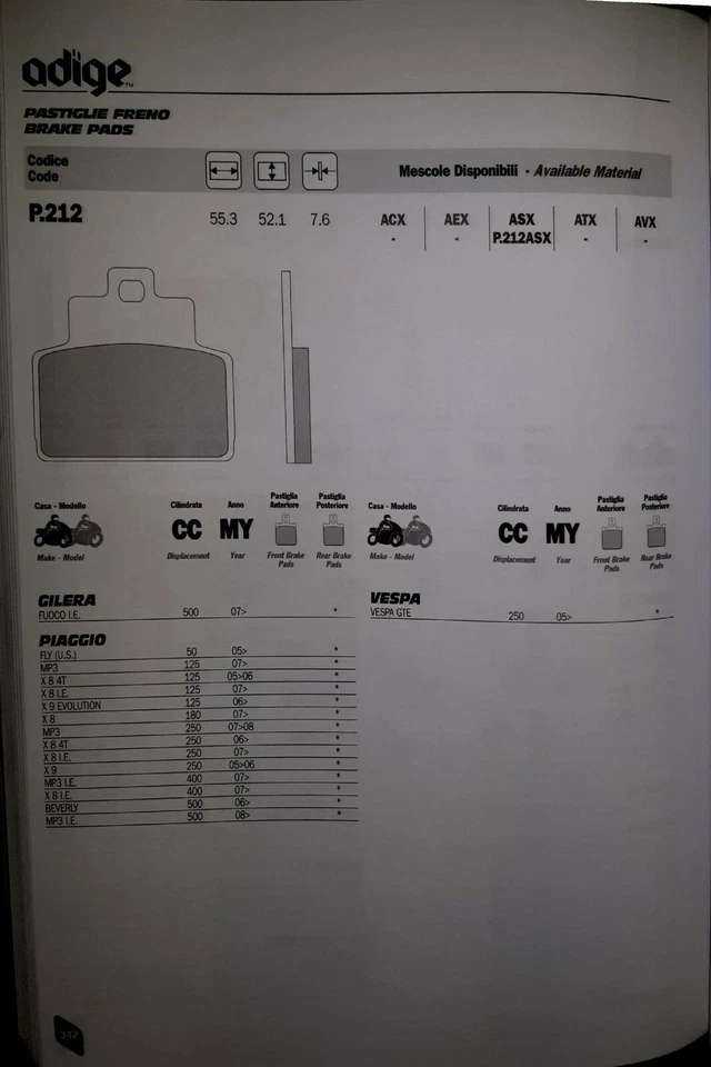 Pastiglia freno Adige per GILERA Fuoco I.E. PIAGGIO Fly Mp3 X8 X9 Beverly 500 - Image 2 of 3
