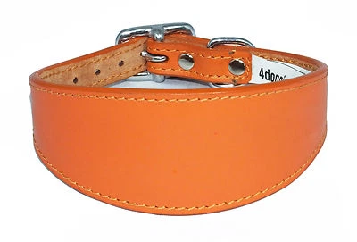 4DOGGIES Plain Orange Leather Whippet collar Greyhound Collar Italian Greyhound Collars