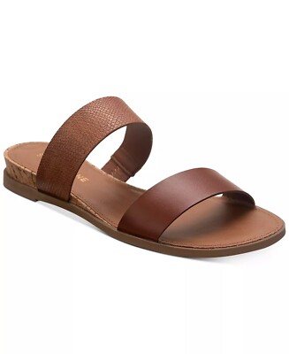 Sun + Stone Women Double Strap Slide Sandals Easten Size US 9.5M Brown Smooth