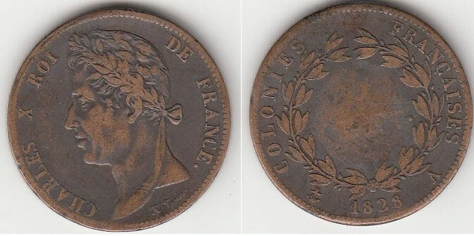 Monnaie 5 Centimes en bronze des Colonies Française Charles X 1828 A - Photo 1/1