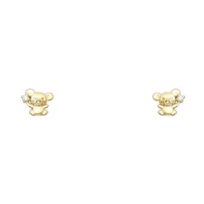 Ioka - 14K Yellow Gold CZ Cute Tiny Mouse Rat Screw Back Stud Earrings