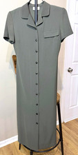 Talbots Women’s Solid Dress Midi Short Sleeve Collared Button Olive  Size 8