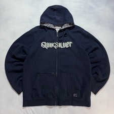 Vintage Quiksilver Pinstripe Full Zip Hoodie Men's XL Navy Blue Surf Skate Y2K