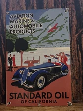 VINTAGE STANDARD OIL OF CALIFORNIA PORCELAIN GAS STATION SIGN 15" X 10"