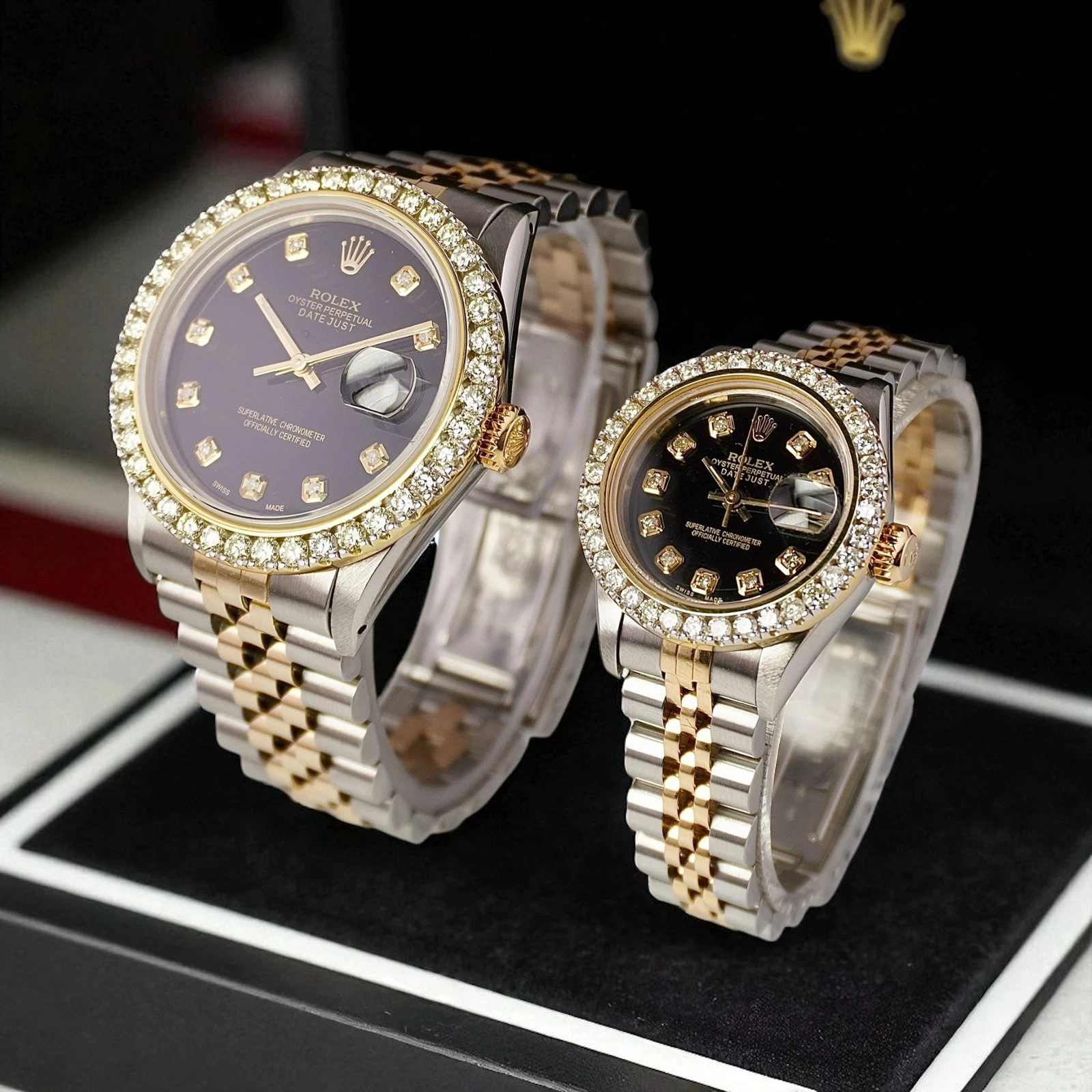 Rolex — Rolex SET Datejust 26/36mm 18k Yellow Gold & Steel 2.50ct Diamonds Black Dial