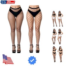 Womens High Waist Patterned Fishnet Tights Suspenders Pantyhose Thigh High St...
