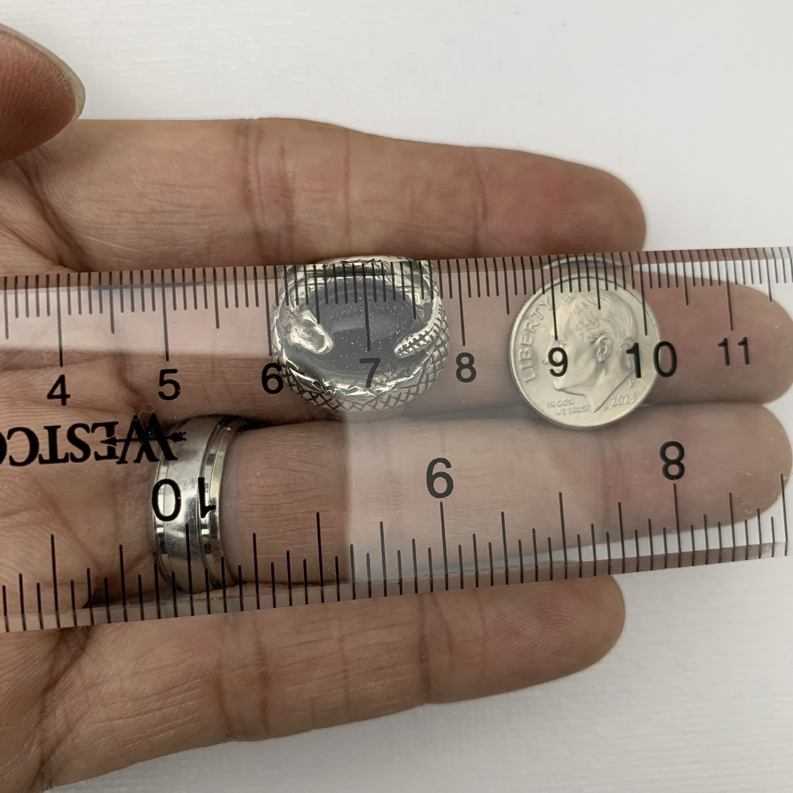 925 Silver Statement Snake Ring Bold solid Blue A… - image 11