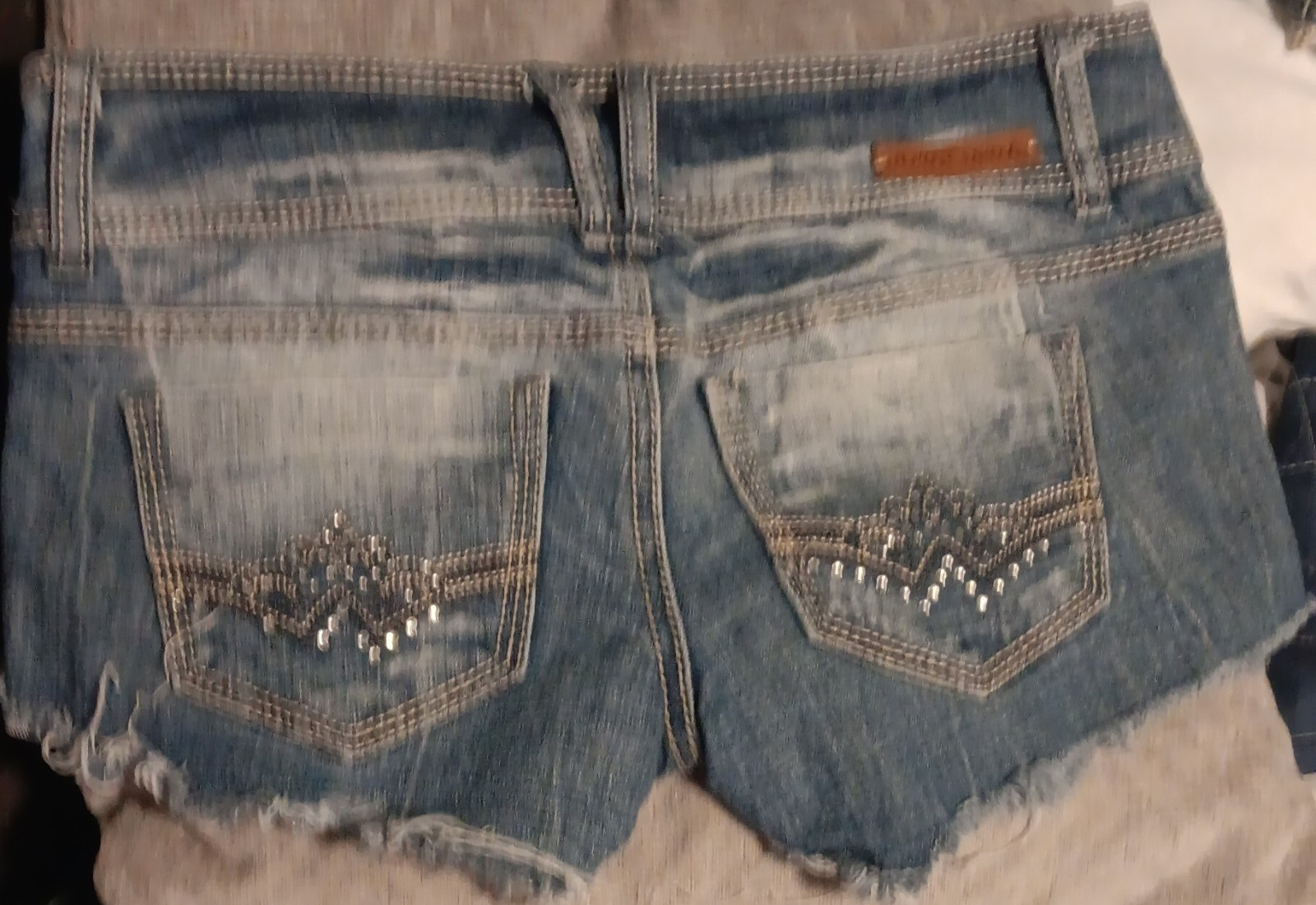 Almost Famous Blue Denim Cut Off Shorts Juniors 3 Low Rise 5-Pocket Button