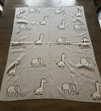 Baby Blanket 32  x40  Gray Elephant Giraffe India 100 Cotton Animal Nursery