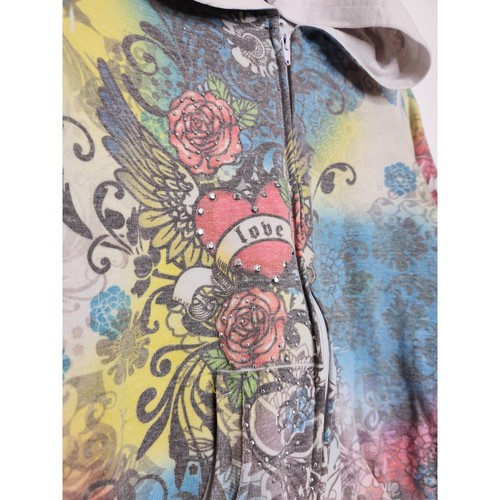 Vintage y2k Zip Hoodie Love All Over Ed Hardy McBling Style Sweatshirt Large - Picture 3 of 5