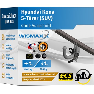 ANHÄNGERKUPPLUNG für Hyundai Kona ab 23 abnehmbar GDW +13pol E-Satz ABE